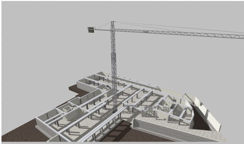 2004 4D construction simulation — structural frame, beams and columns